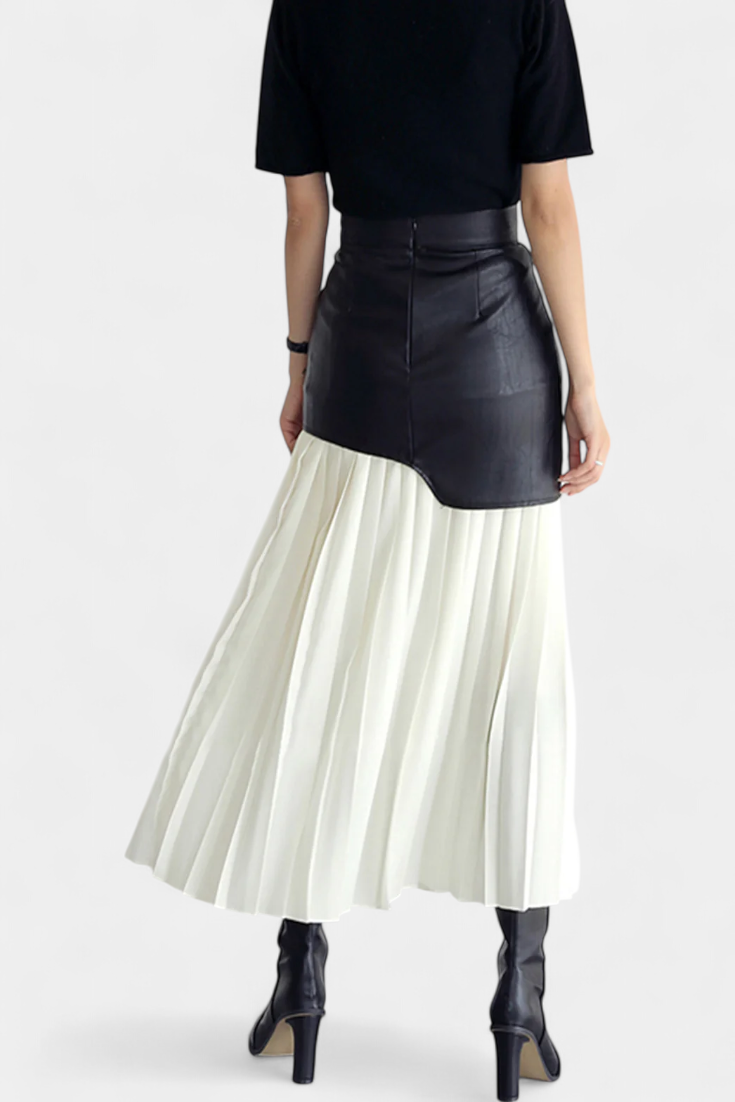 Noelle Falda Maxi Asimétrica de Chifón y Cuero Sintético