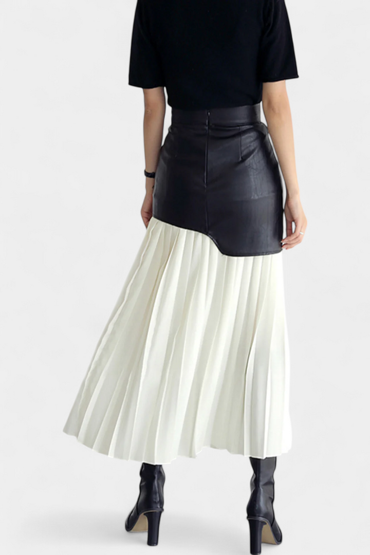 Noelle Falda Maxi Asimétrica de Chifón y Cuero Sintético