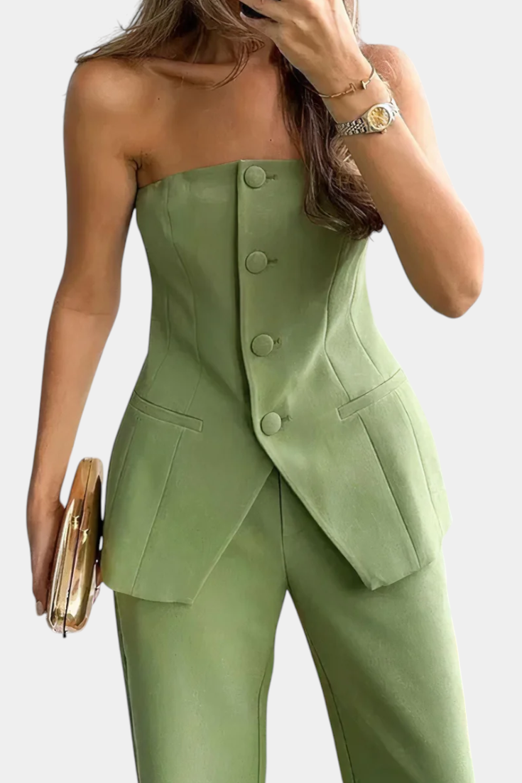 Ekaterina Conjunto de Top Tubo y Pantalón de Pierna Ancha con Estilo Minimalista