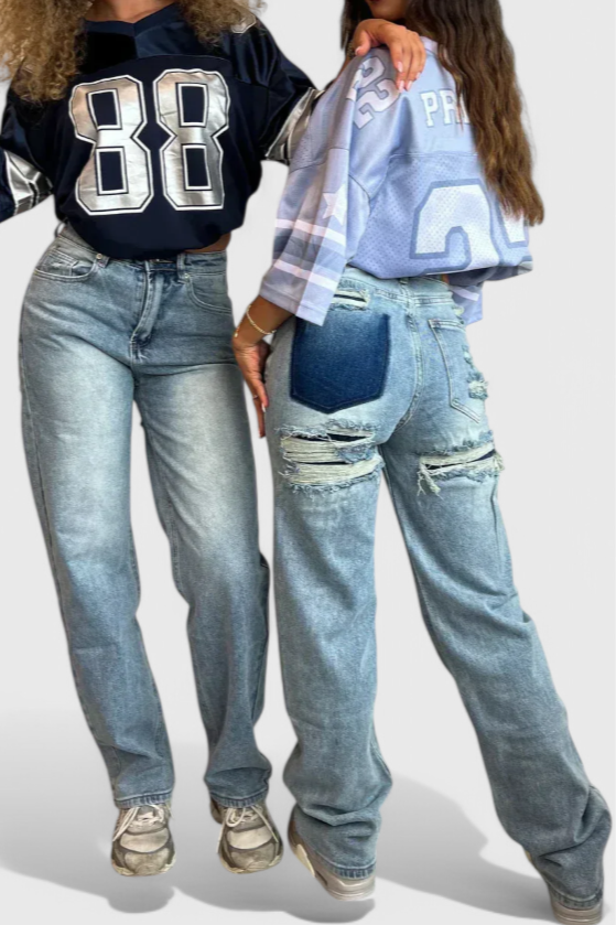 Roxy Jeans Vintage Desgastados de Cintura Alta